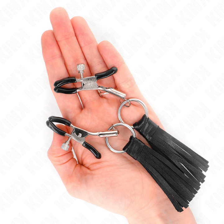 Kunstleder Quasten Nippelklemmen 6 cm von Kink Nipple Grip | Fesselliebe.de