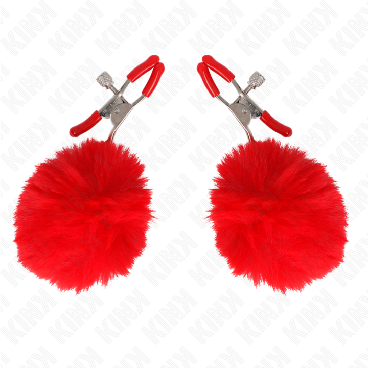 Kunstfellball-Nippelklammer Rot 6 cm von Kink Nipple Grip | Fesselliebe.de