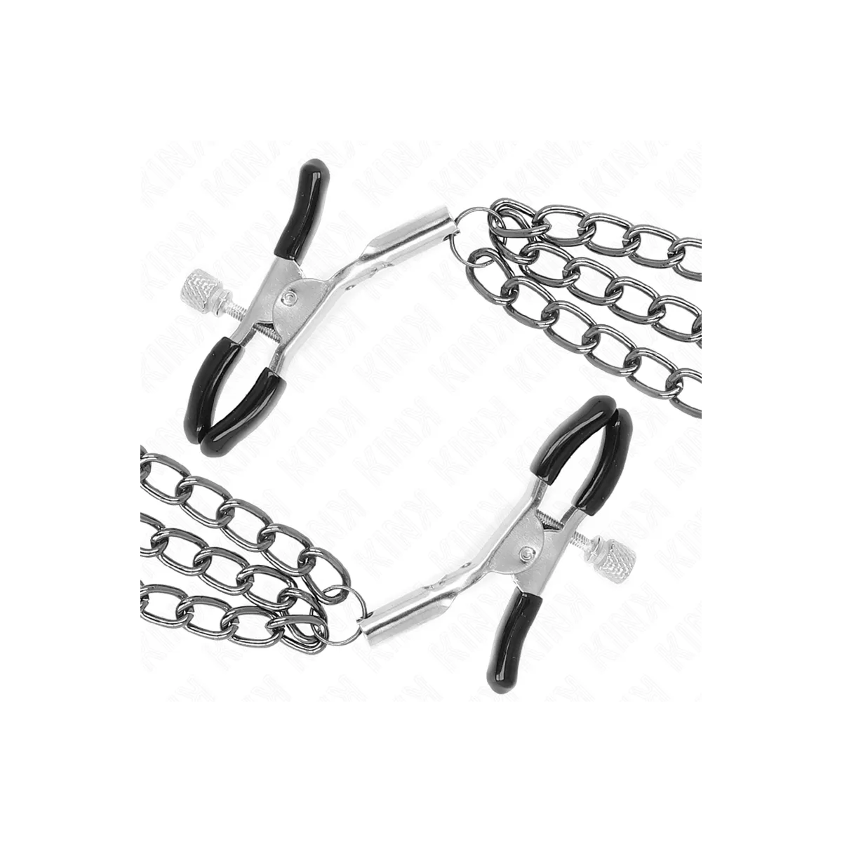 Nippelklemmen mit 3 Ketten Schwarz 20/23/28 cm von Kink Nipple Grip | Fesselliebe.de