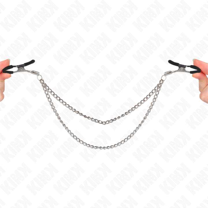 Nippelklemmen mit 2 Dicken Ketten Silber 20/23 cm von Kink Nipple Grip | Fesselliebe.de