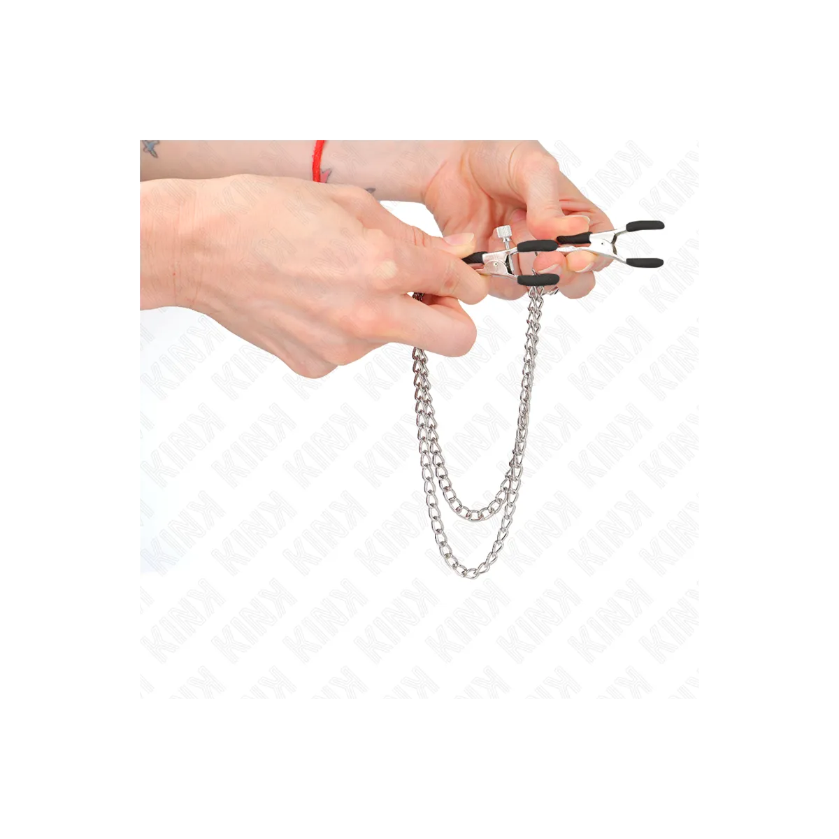 Nippelklemmen mit 2 Dicken Ketten Silber 20/23 cm von Kink Nipple Grip | Fesselliebe.de