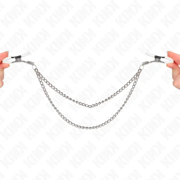 Nippelklemmen mit 2 Dünnen Ketten Silber 20/23 cm von Kink Nipple Grip | Fesselliebe.de