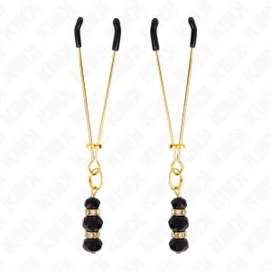 Goldene Dünne Nippelklemmen mit 3 Schwarzen Glasperlen 7 cm von Kink Nipple Grip