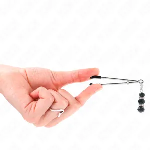 Goldene Dünne Nippelklemmen mit 3 Schwarzen Glasperlen 7 cm von Kink Nipple Grip