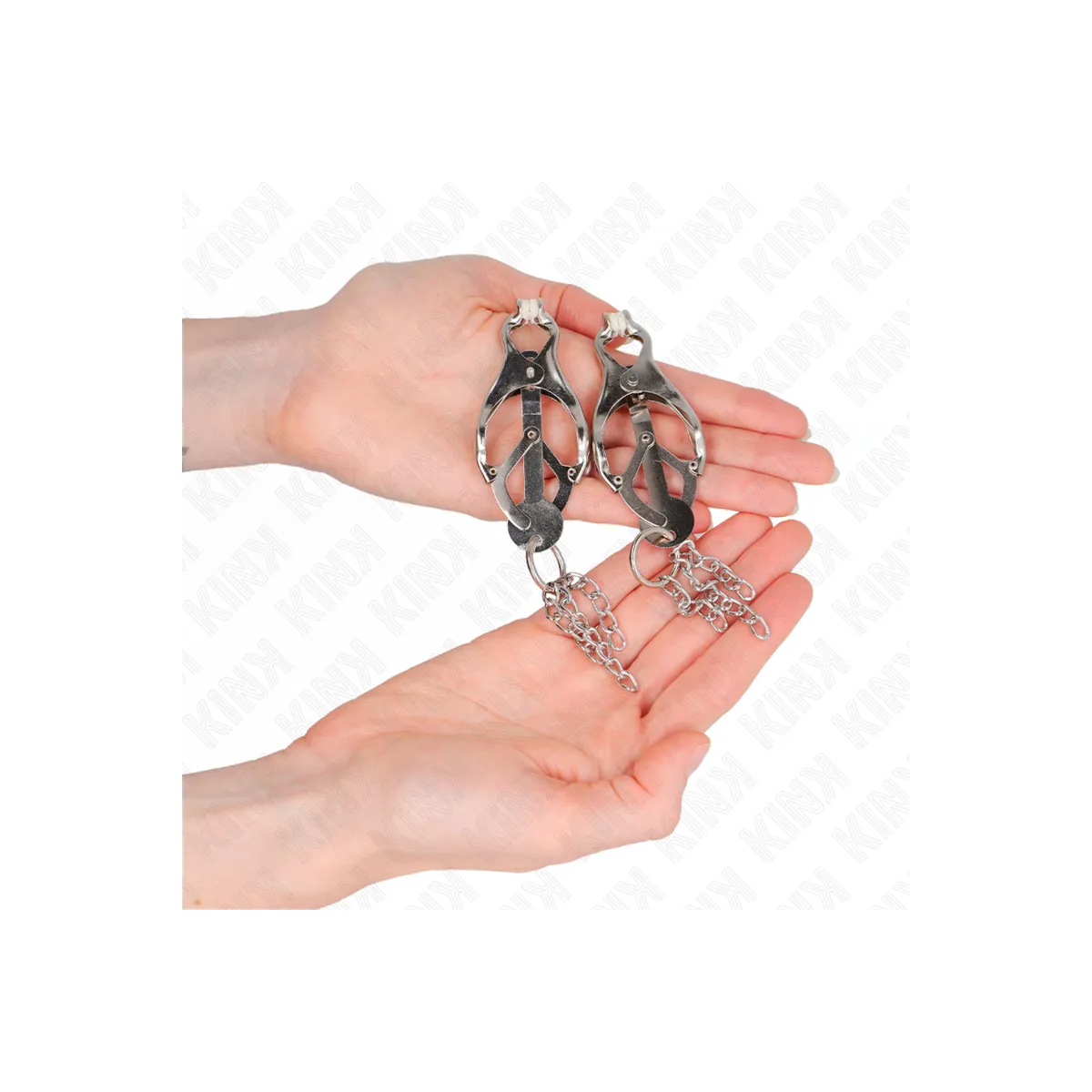 Japanische Kleeblatt-Nippelklammern mit Kleinen Ketten Silber von Kink Nipple Grip | Fesselliebe.de
