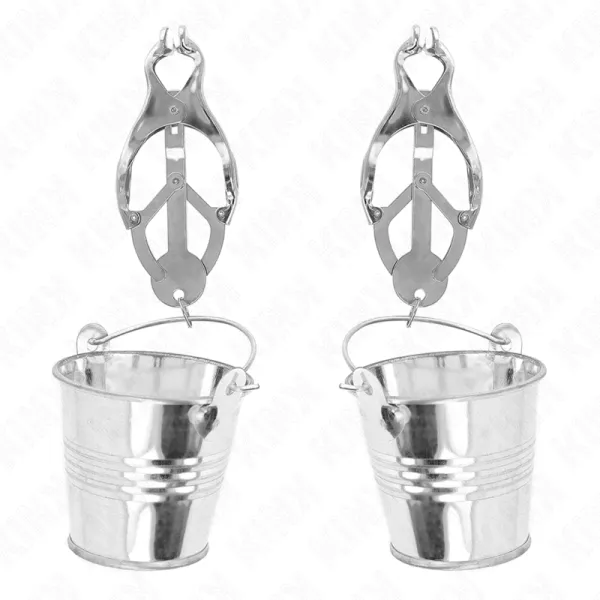 Japanische Kleeblatt-Nippelklammern mit Eimer Silber von Kink Nipple Grip | Fesselliebe.de