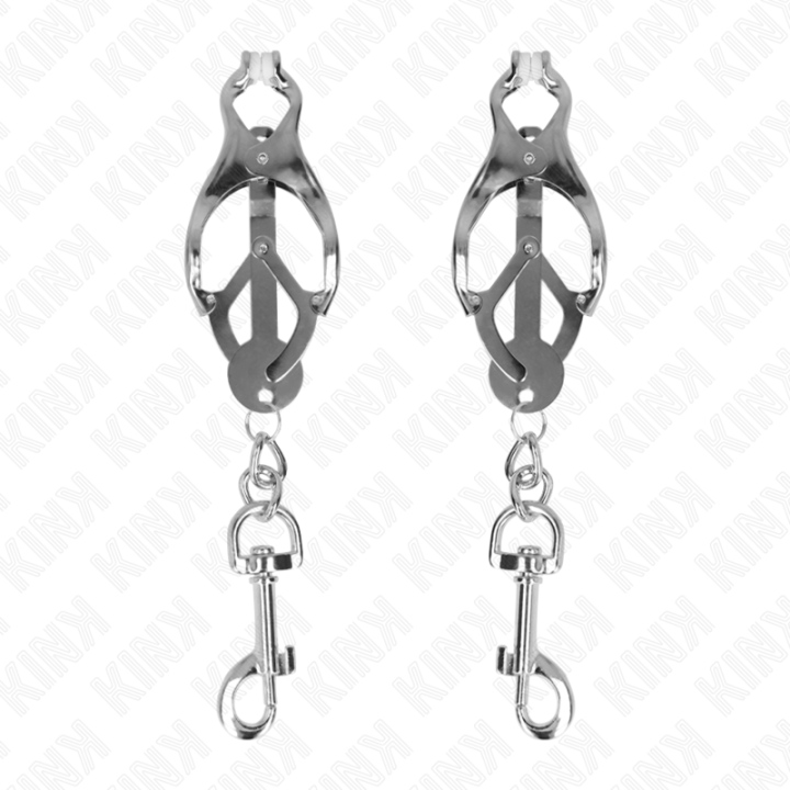 Japanische Kleeblatt-Nippelklammern mit Haken Silber von Kink Nipple Grip | Fesselliebe.de