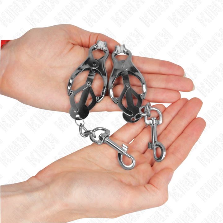 Japanische Kleeblatt-Nippelklammern mit Haken Silber von Kink Nipple Grip | Fesselliebe.de