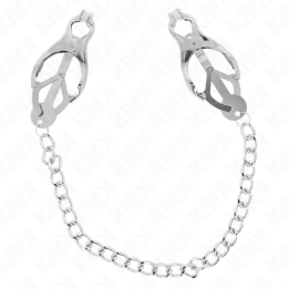 Japanische Kleeblatt-Nippelklammern mit Kette Silber 30 cm von Kink Nipple Grip | Fesselliebe.de