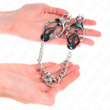 Japanische Kleeblatt-Nippelklammern mit Kette Silber 30 cm von Kink Nipple Grip | Fesselliebe.de