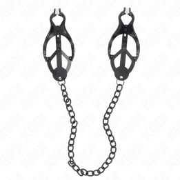 Japanische Kleeblatt-Nippelklammern mit Kette Schwarz 30 cm von Kink Nipple Grip | Fesselliebe.de