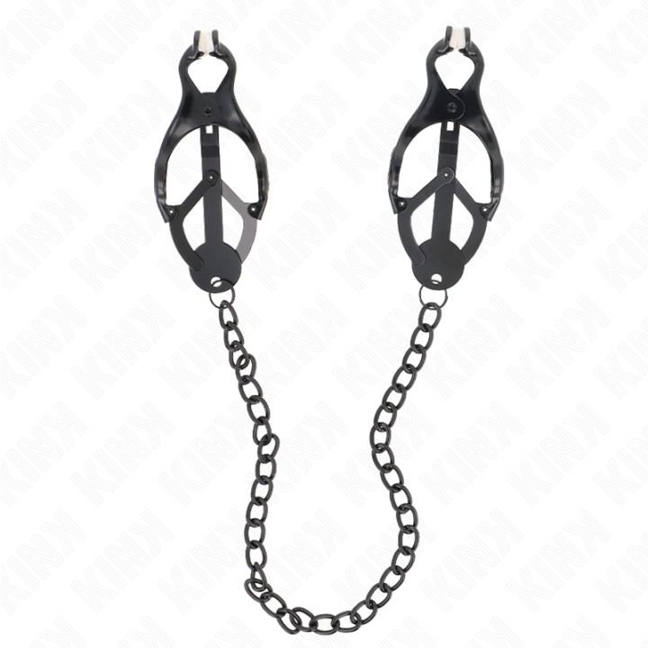 Japanische Kleeblatt-Nippelklammern mit Kette Schwarz 30 cm von Kink Nipple Grip | Fesselliebe.de