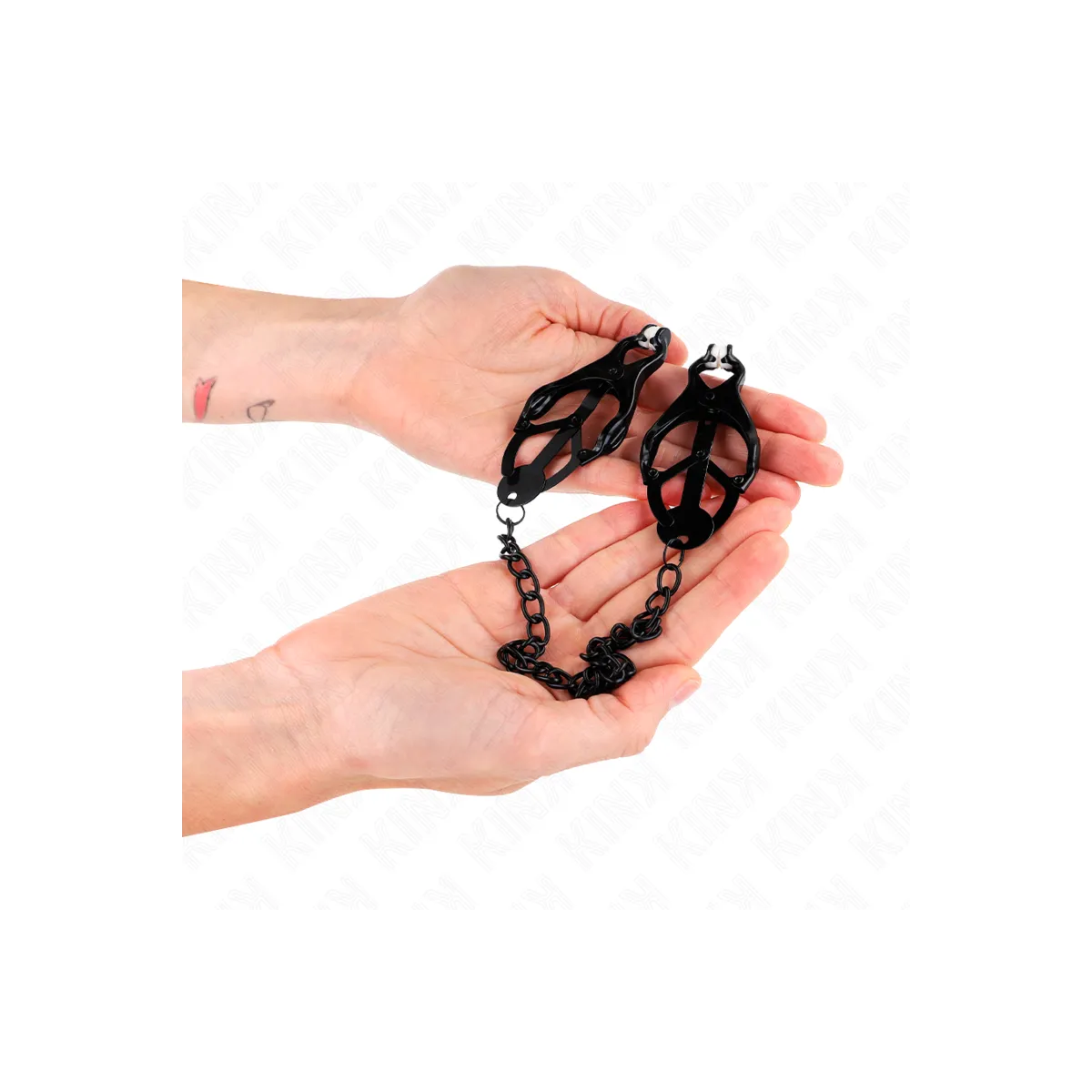 Japanische Kleeblatt-Nippelklammern mit Kette Schwarz 30 cm von Kink Nipple Grip | Fesselliebe.de