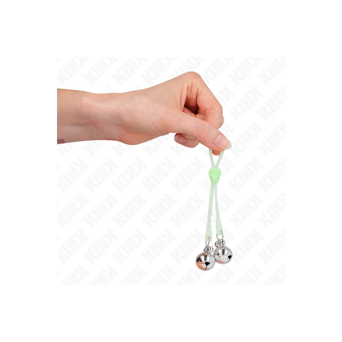 Leuchtende Totenkopf-Nippelklammern mit Ringglöckchen Verstellbar Grün/Silber von Kink Nipple Grip | Fesselliebe.de