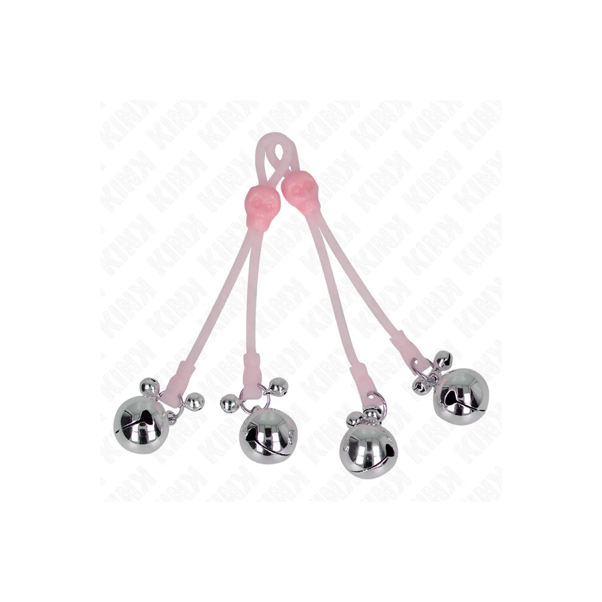 Leuchtende Totenkopf-Nippelklammern mit Ringglöckchen Verstellbar Rosa/Silber von Kink Nipple Grip | Fesselliebe.de