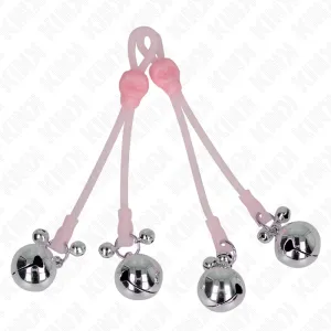 Leuchtende Totenkopf-Nippelklammern mit Ringglöckchen Verstellbar Rosa/Silber von Kink Nipple Grip