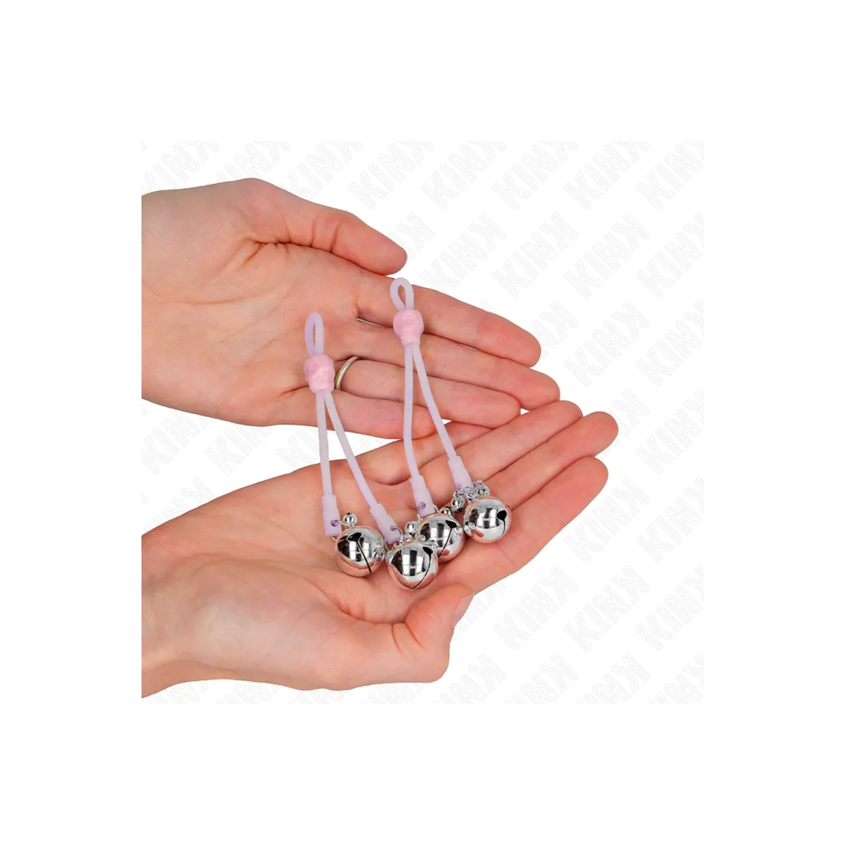 Leuchtende Totenkopf-Nippelklammern mit Ringglöckchen Verstellbar Rosa/Silber von Kink Nipple Grip | Fesselliebe.de