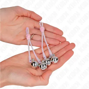 Leuchtende Totenkopf-Nippelklammern mit Ringglöckchen Verstellbar Rosa/Silber von Kink Nipple Grip