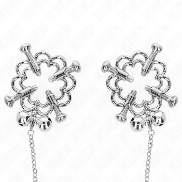 Metallische Blumen-Nippelklammern mit Kette von Kink Nipple Grip | Fesselliebe.de