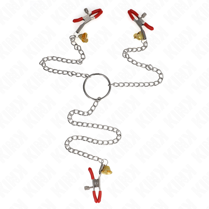 Bell 3-Fach Nippel- und Klitorisklemmen Rot mit Kette 30 cm von Kink Nipple Grip | Fesselliebe.de