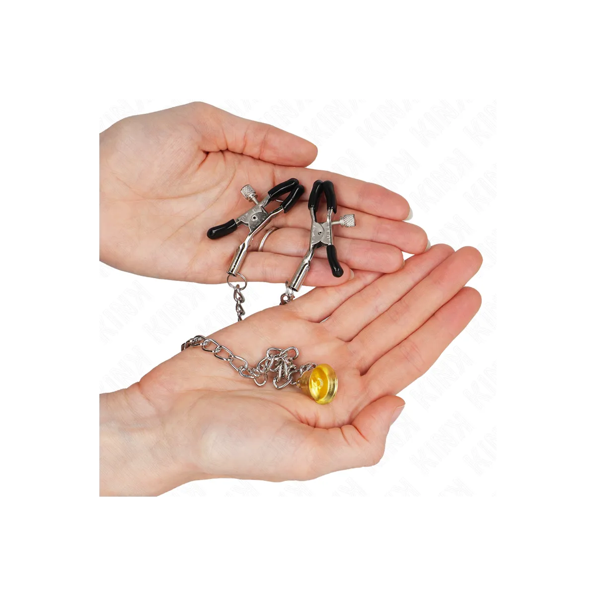 Kette Nippelklemmen mit Hornanhänger 30 cm von Kink Nipple Grip | Fesselliebe.de