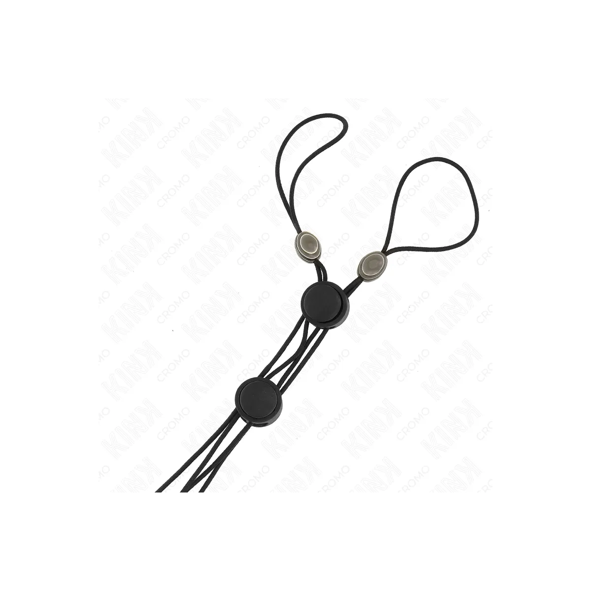 Schwarze Detail-Nippelklammern mit Schwarzem Gummiband von Kink Nipple Grip | Fesselliebe.de