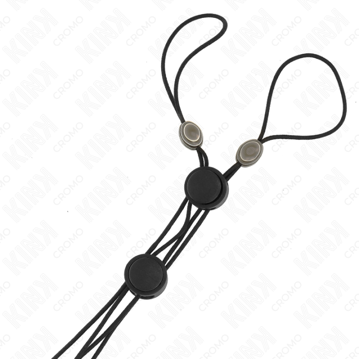 Schwarze Detail-Nippelklammern mit Schwarzem Gummiband von Kink Nipple Grip | Fesselliebe.de