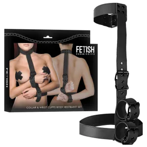 Kragen und Handgelenkmanschetten-Körperfestlege-Set von Fetish Submissive Bondage