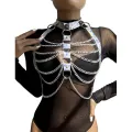 953737 Brustgurt mit Ringen und Ketten Silber eine Grösse von Subblime Fetish