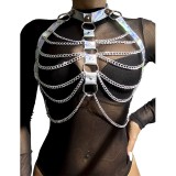 953737 Brustgurt mit Ringen und Ketten Silber eine Grösse von Subblime Fetish | Fesselliebe.de