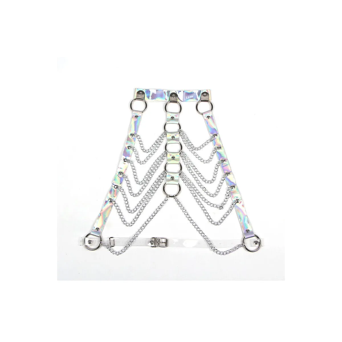 953737 Brustgurt mit Ringen und Ketten Silber eine Grösse von Subblime Fetish | Fesselliebe.de