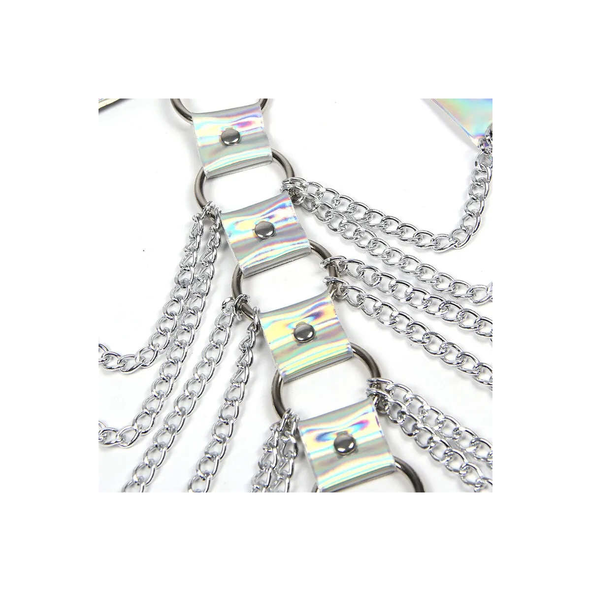 953737 Brustgurt mit Ringen und Ketten Silber eine Grösse von Subblime Fetish | Fesselliebe.de