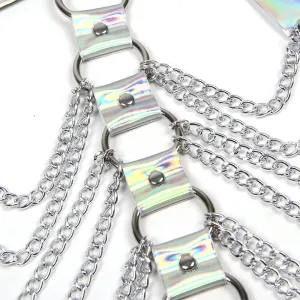 953737 Brustgurt mit Ringen und Ketten Silber eine Grösse von Subblime Fetish