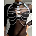 953737 Brustgurt mit Ringen und Ketten Silber eine Grösse von Subblime Fetish