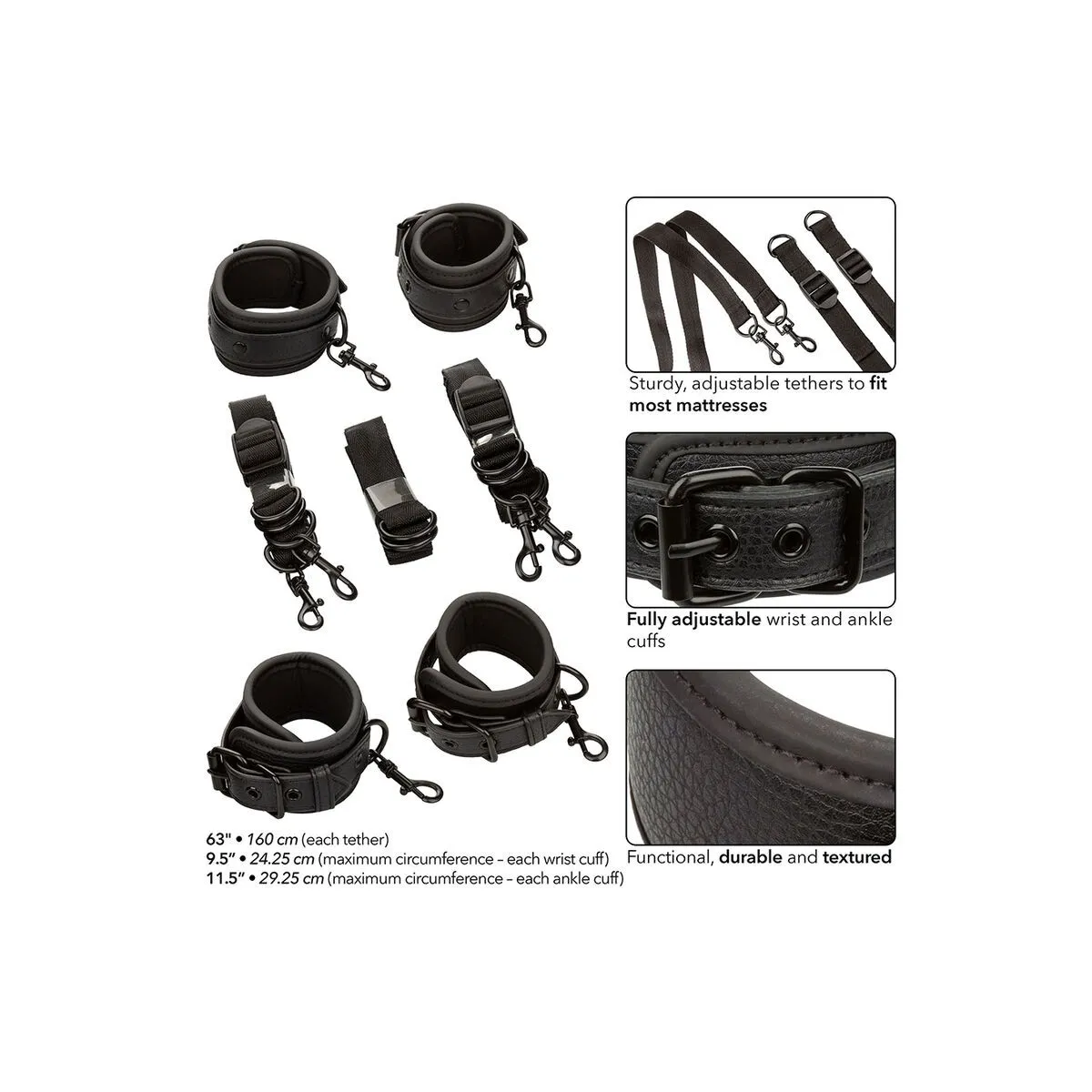 Nocturnal Bettfesseln Leder Verstellbar Schwarz von Calexotics | Fesselliebe.de