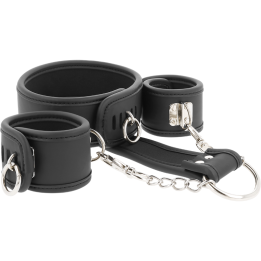 Halskette und Handschellen aus Veganem Leder mit Noprene-Futter von Fetish Submissive Bondage | Fesselliebe.de