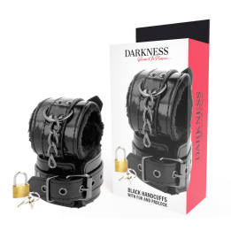 Schwarze, Verstellbare Lederhandschellen mit Vorhngeschloss von Darkness Bondage | Fesselliebe.de