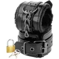 Schwarze, Verstellbare Lederhandschellen mit Vorhngeschloss von Darkness Bondage