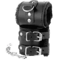 Schwarze, Verstellbare Lederhandschellen mit Futter von Darkness Bondage