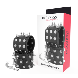 Skulls and Bones Schwarze Handschellen mit Spikes von Darkness Bondage | Fesselliebe.de