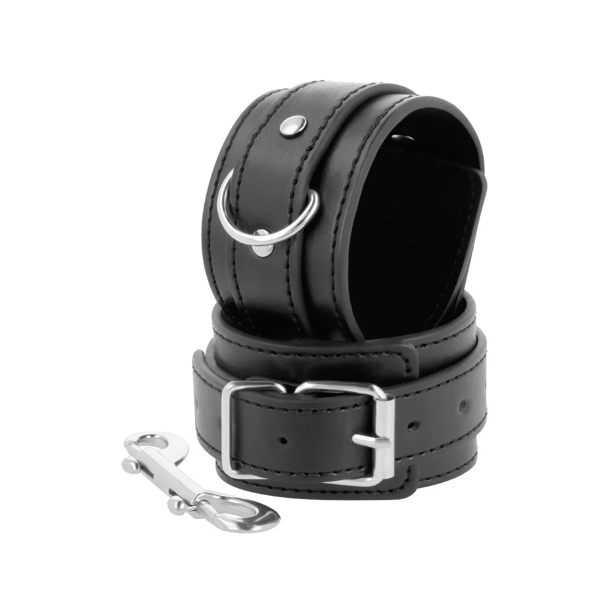 Schwarze Verstellbare Handschellen mit Doppeltem Verstärkungsband von Darkness Bondage | Fesselliebe.de