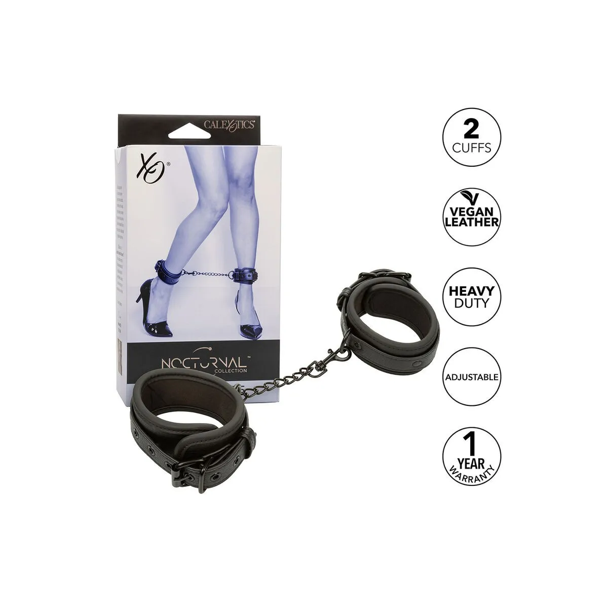 Nocturnal Fussmanschetten Leder Verstellbar Schwarz von Calexotics | Fesselliebe.de