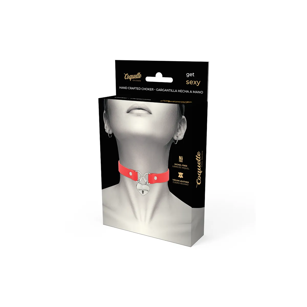 Rote Halskette aus Veganem Leder mit Herz-Accessoire mit Schlüssel von Coquette Accessories | Fesselliebe.de