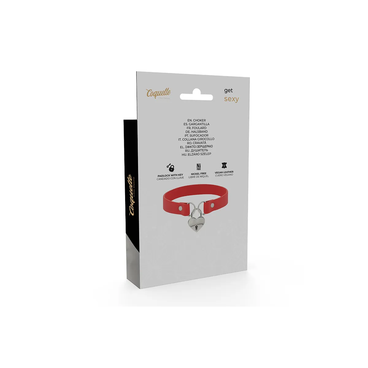 Rote Halskette aus Veganem Leder mit Herz-Accessoire mit Schlüssel von Coquette Accessories | Fesselliebe.de