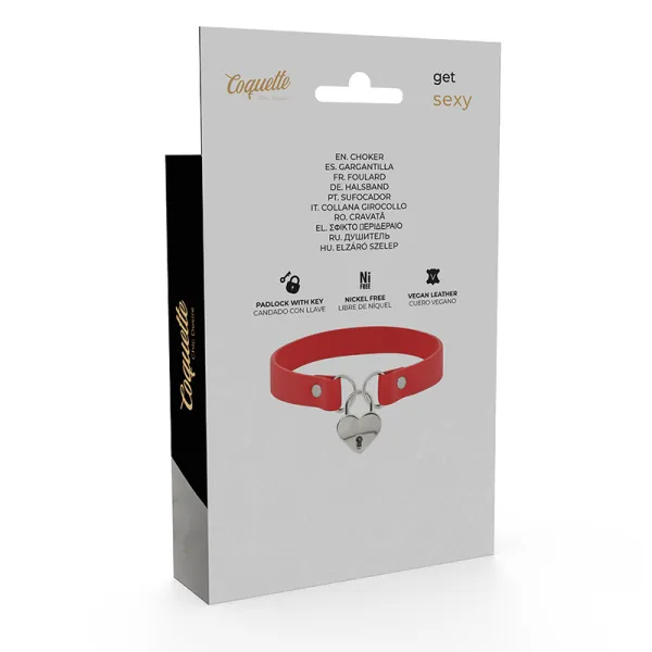 Rote Halskette aus Veganem Leder mit Herz-Accessoire mit Schlüssel von Coquette Accessories | Fesselliebe.de
