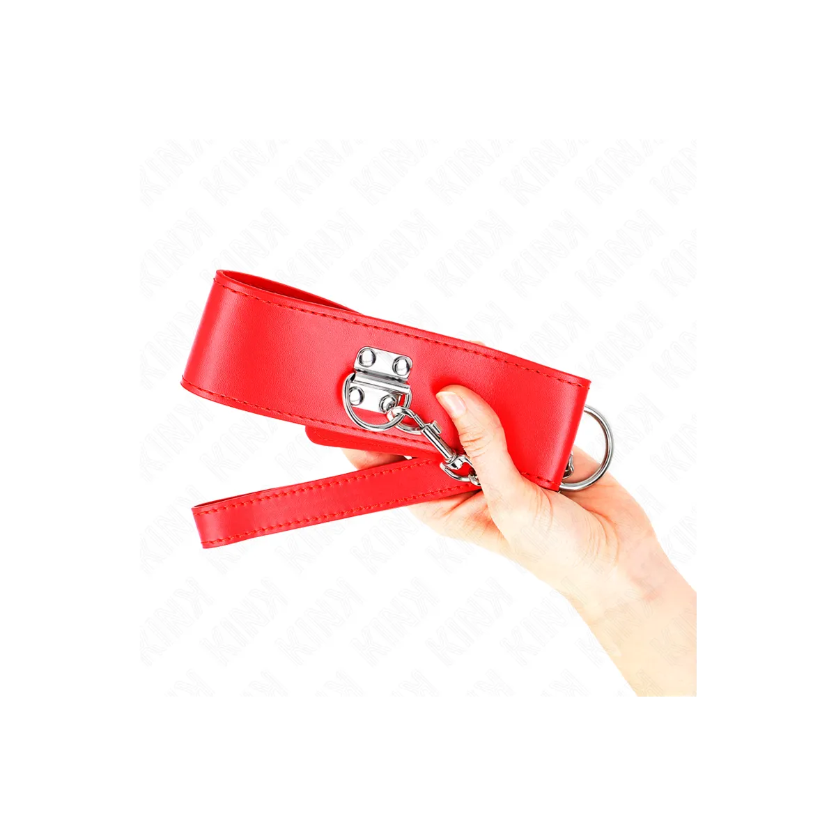 Halskette mit Gürtel 65 cm mit Breitem Roten Band Verstellbar 33,5-41 cm X 5 cm von Kink Collar & Gag | Fesselliebe.de