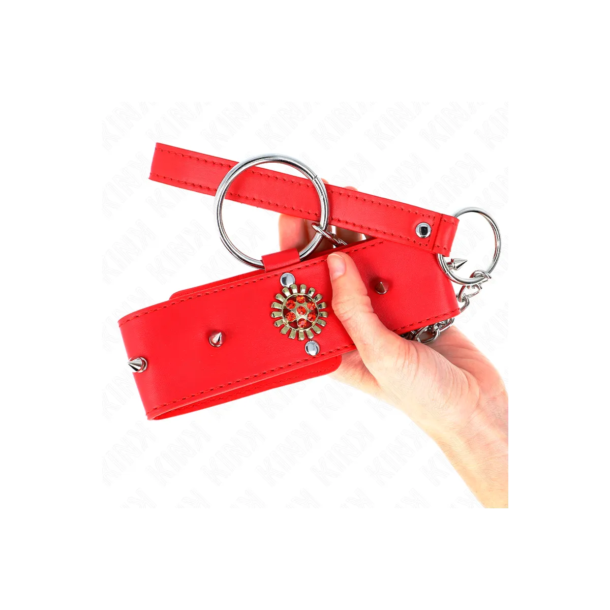 Rote Diamantkette mit Gürtel 65 cm Verstellbar 35-51 cm X 7 cm von Kink Collar & Gag | Fesselliebe.de