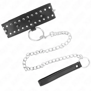 Halskette mit Leine 65 cm mit Silbernen Nieten Modell 1 Verstellbar 36-43 cm X 5 cm von Kink Collar & Gag