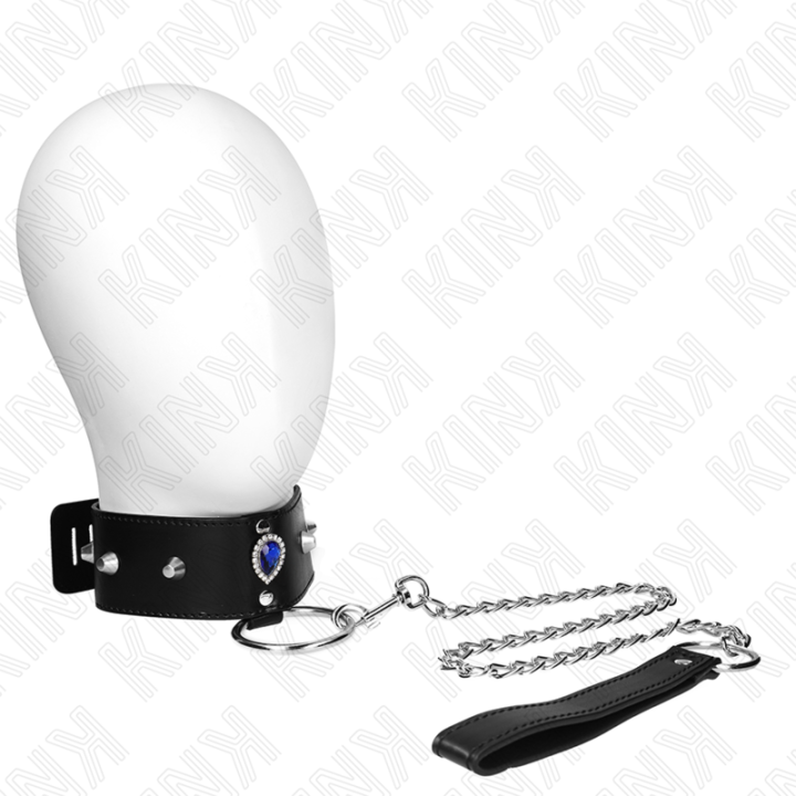 Halskette 65 cm mit Band mit Blauen Diamanten Verstellbar 36-43 cm X 5 cm von Kink Collar & Gag | Fesselliebe.de