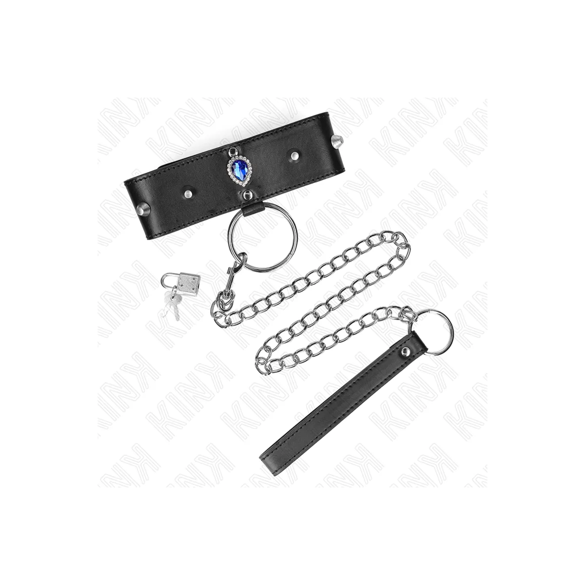 Halskette 65 cm mit Band mit Blauen Diamanten Verstellbar 36-43 cm X 5 cm von Kink Collar & Gag | Fesselliebe.de
